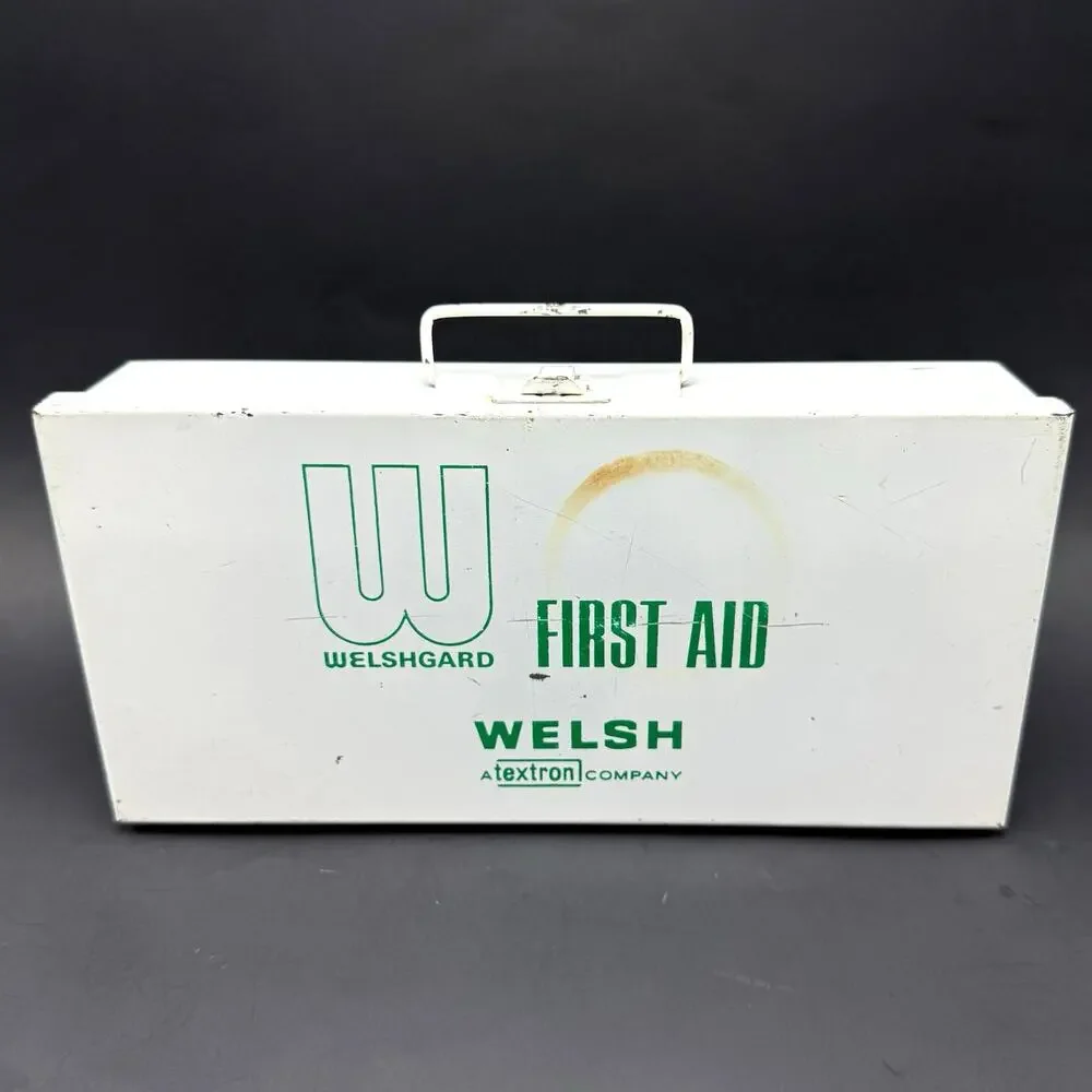 Vintage Metal Box First Aid Kit White Green Welshgard Wall Mounted Retro Decor